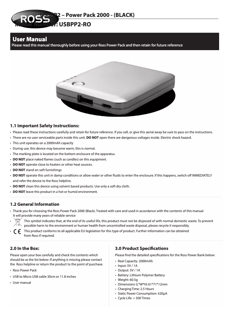 Page 1 of the manual User Manual Ross USBPP2