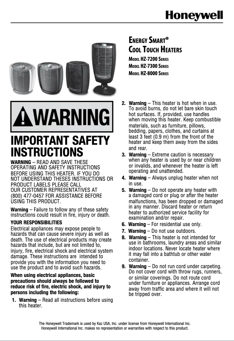 Page 1 de la notice Manuel utilisateur Honeywell HZ7304U