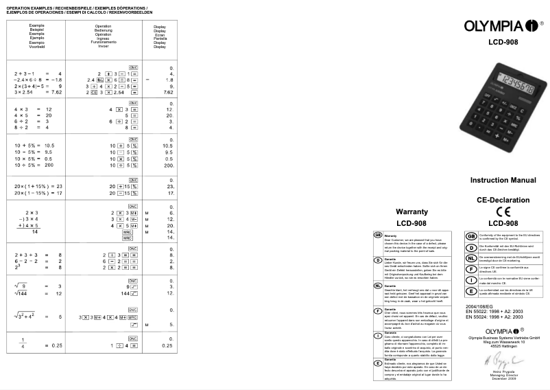 Page n°1 - Manuel utilisateur Olympia LCD−908