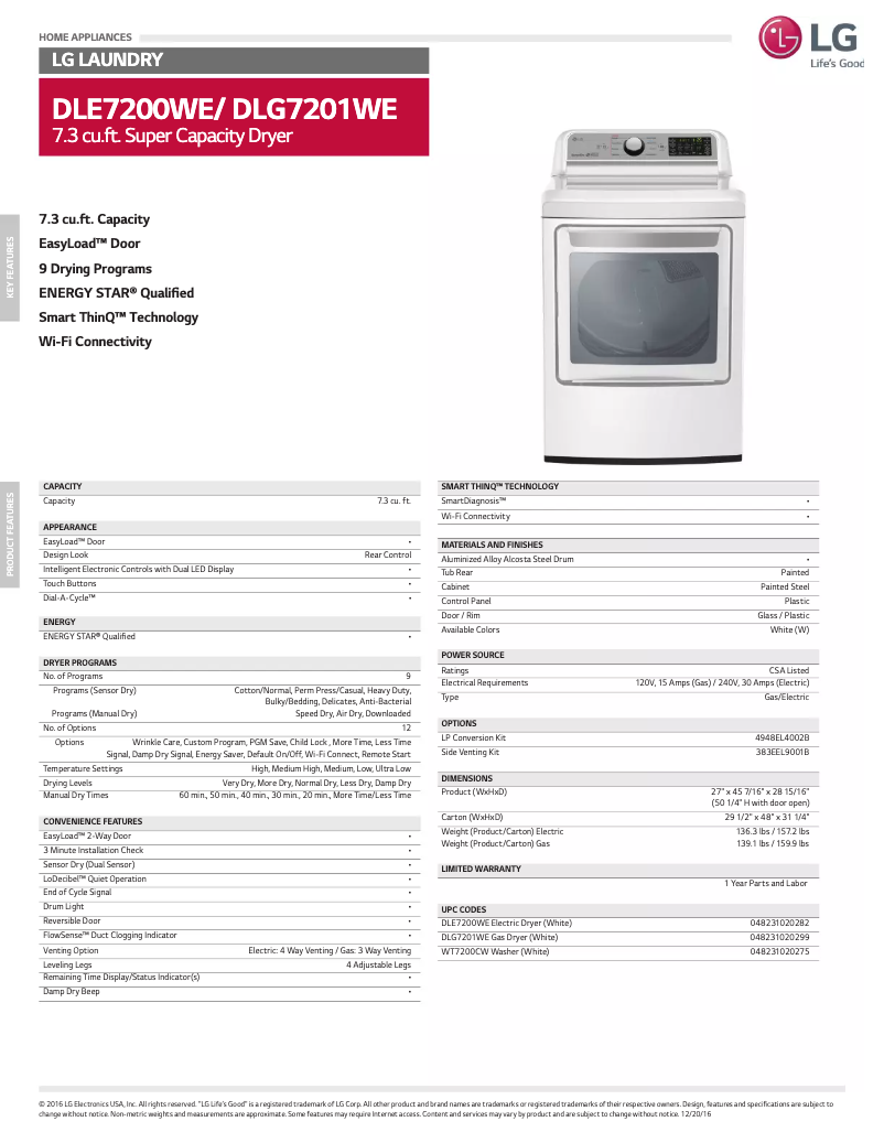 Página 1 del manual Ficha técnica LG D7201