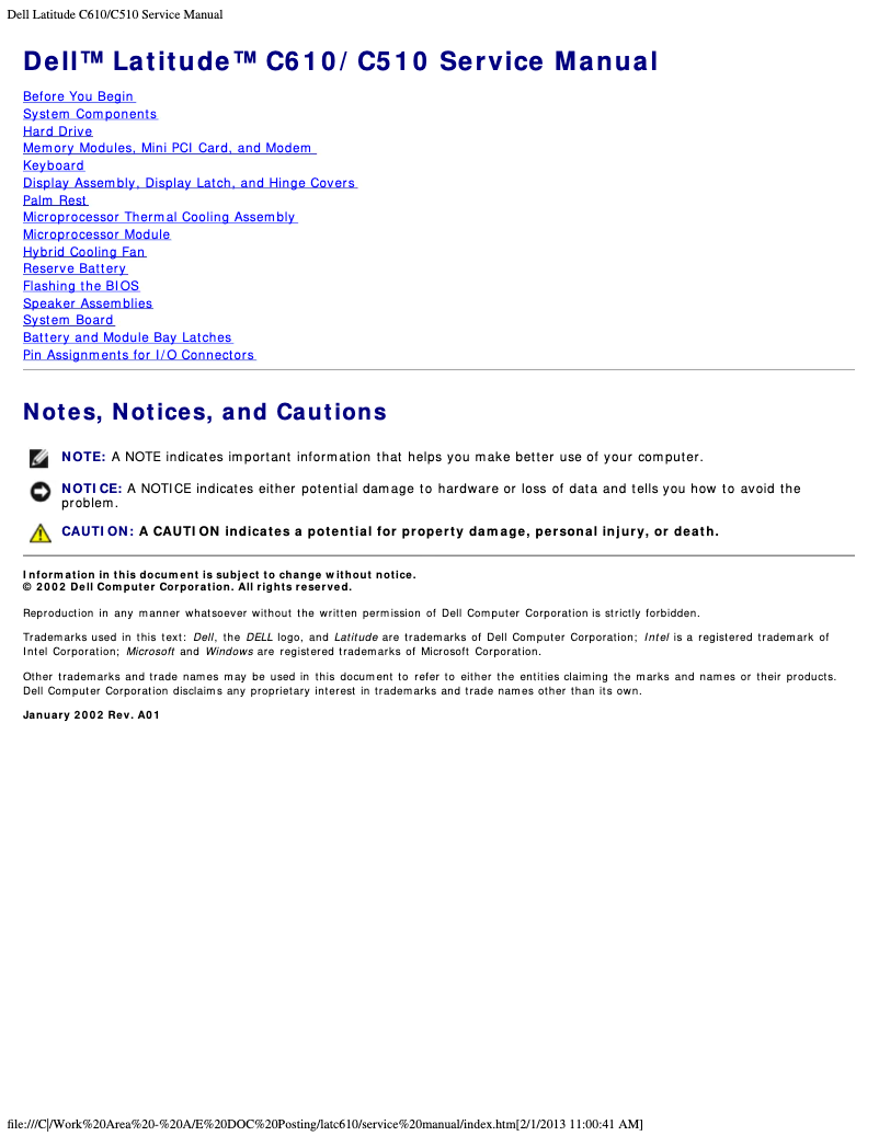 Image de la première page du manuel de l'appareil Latitude C510