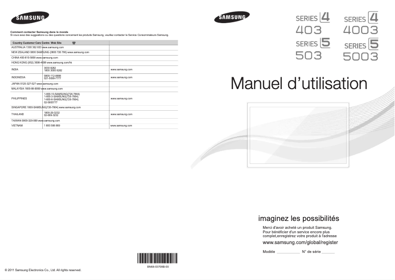 Page 1 de la notice Manuel utilisateur Samsung LA40D503F7R