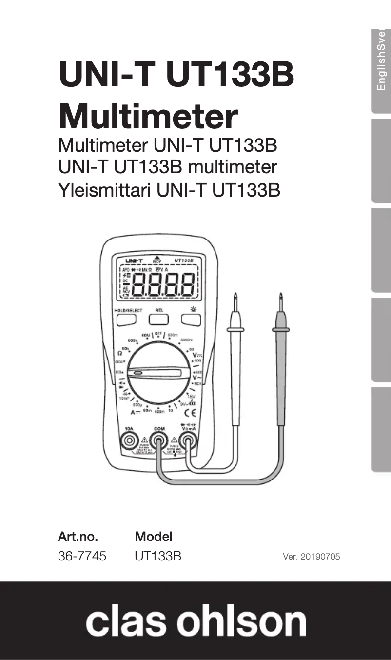 First page image of the manual for UNI-T UT133B