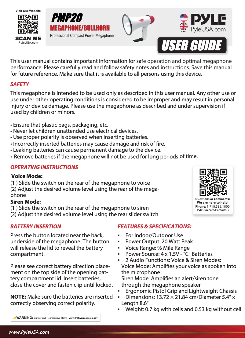 Page n°1 - Manuel utilisateur Pyle PMP20