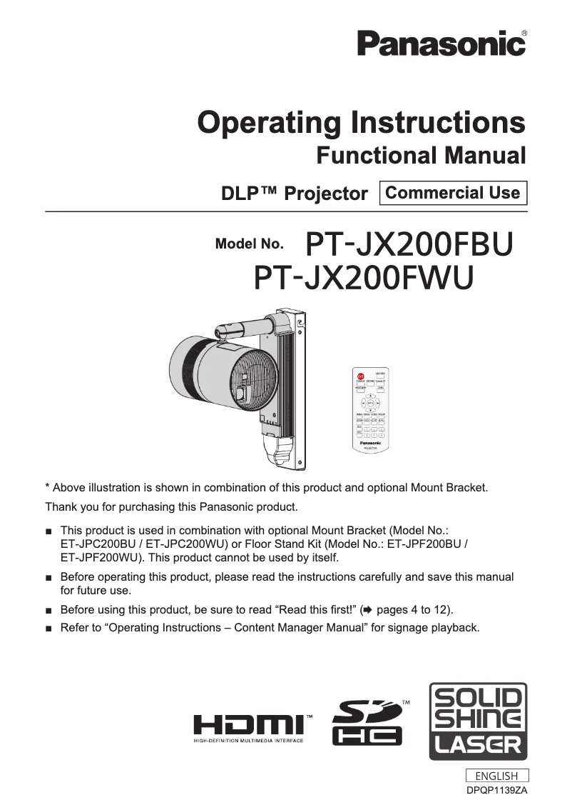 First page image of the manual for PT-JX200FBE