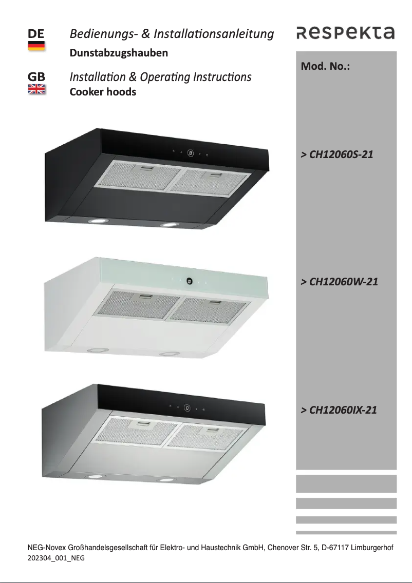 Image de la première page du manuel de l'appareil Sanja CH12060IX-21