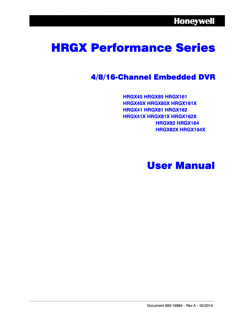 Page n°1 - Manuel utilisateur Honeywell HRGX161X