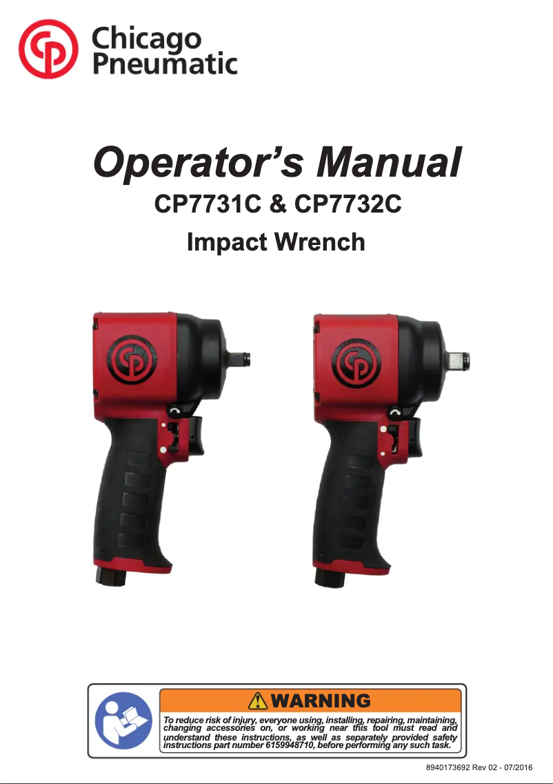 Page n°1 - Manuel utilisateur Chicago Pneumatic CP7732C