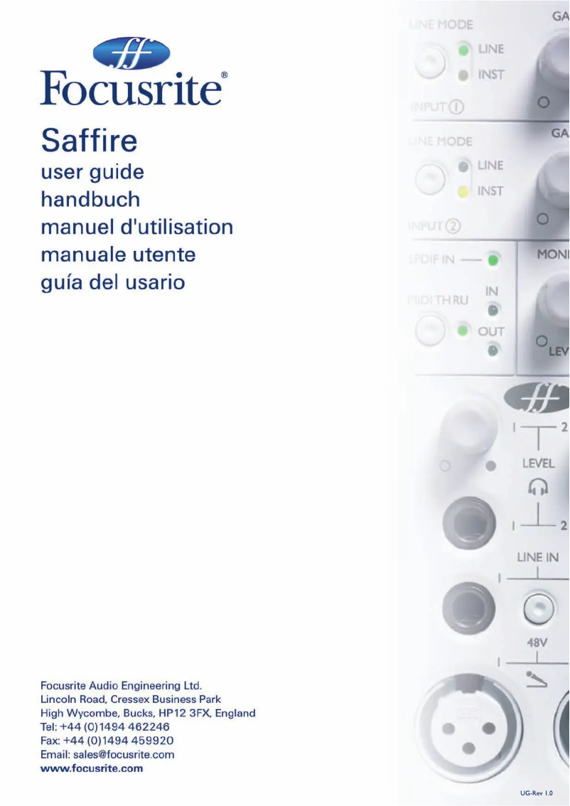 Página 1 del manual Manual de usuario Focusrite Saffire
