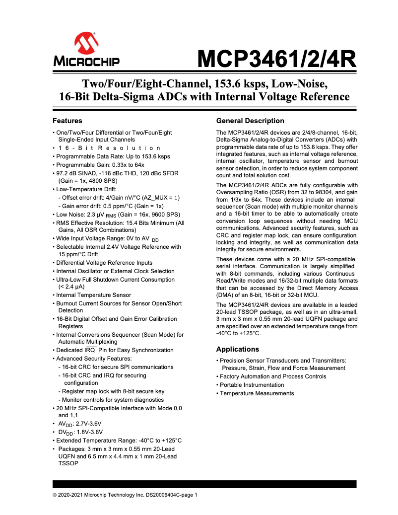 Imagen de la primera página del manual del dispositivo MCP3464R