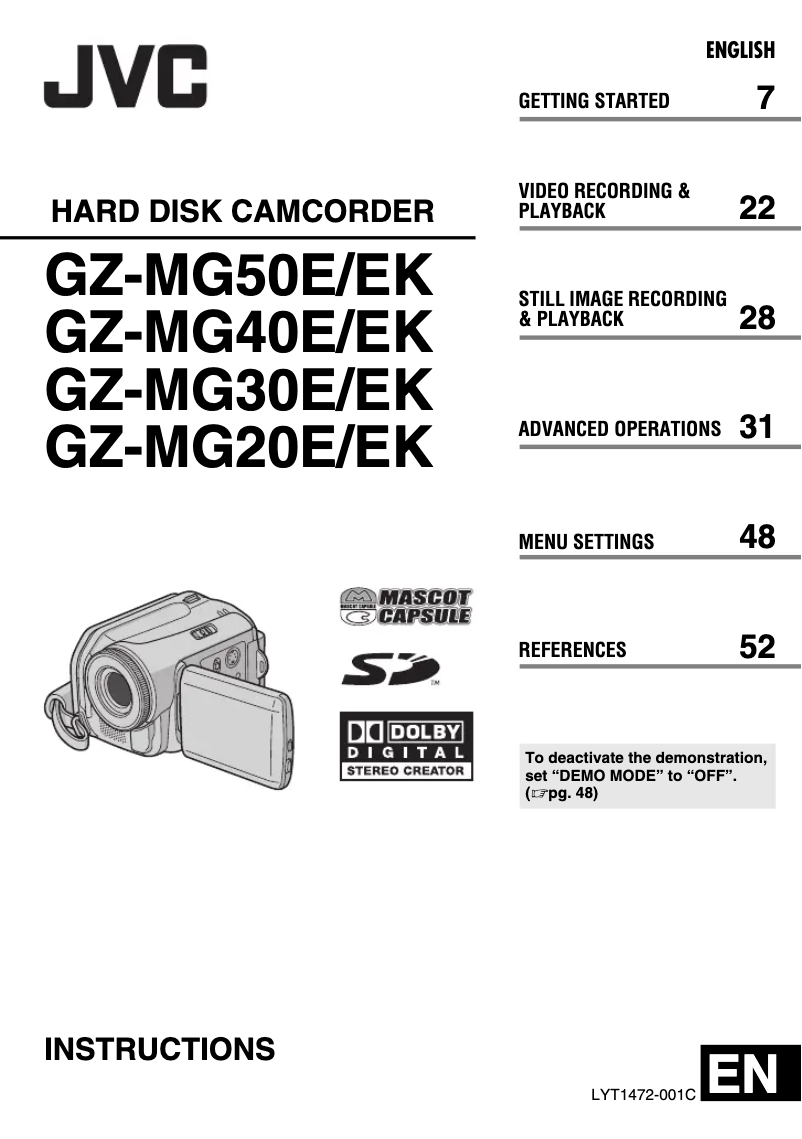 Page n°1 - Manuel utilisateur JVC GZ-MG20EK