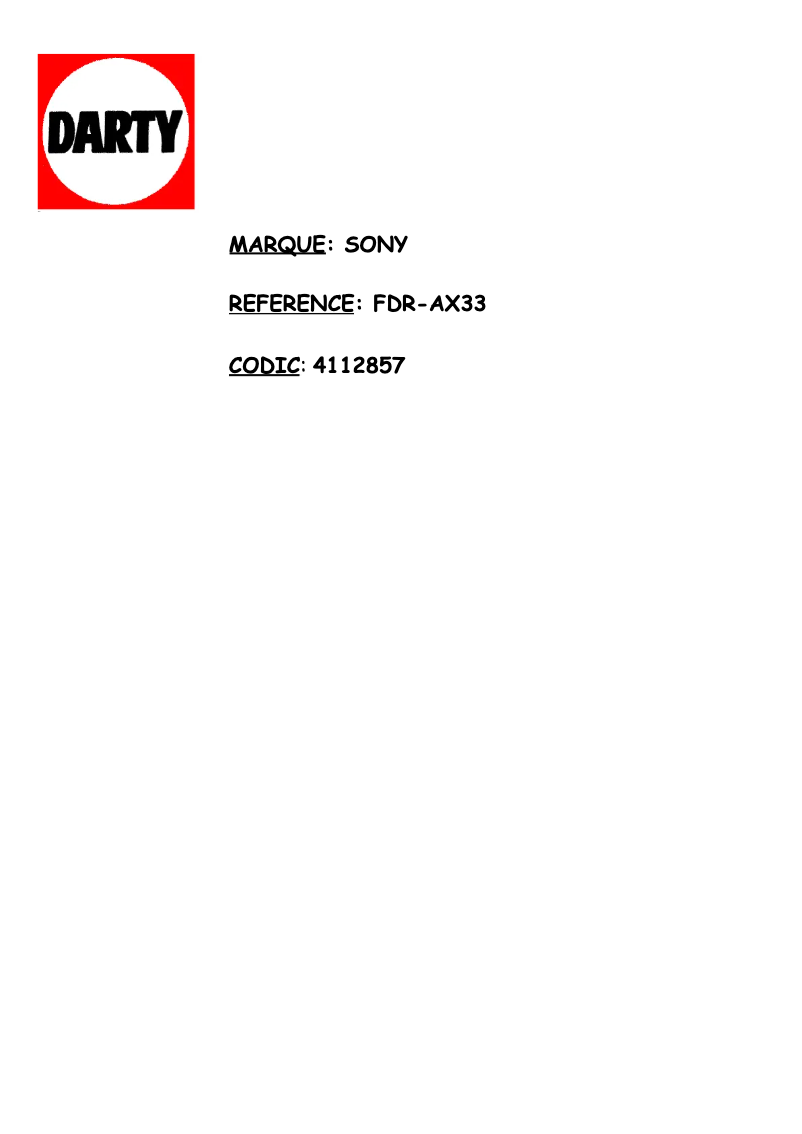 Page 1 de la notice Manuel utilisateur Sony FDR-AX33