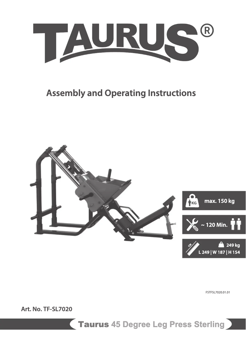 Page n°1 - Manuel utilisateur Taurus 45 Degree Leg Press Sterling