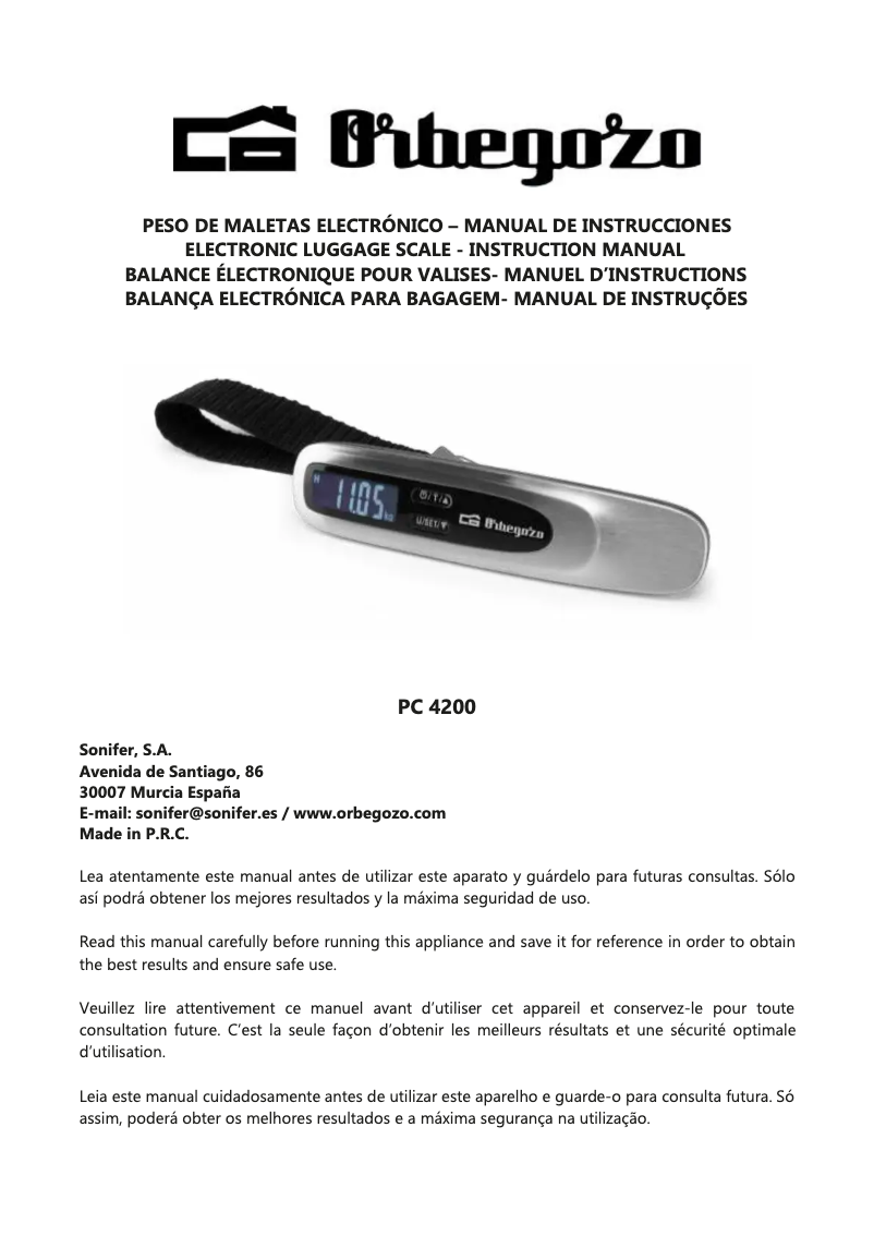 Page 1 of the manual User Manual Orbegozo PC 4200