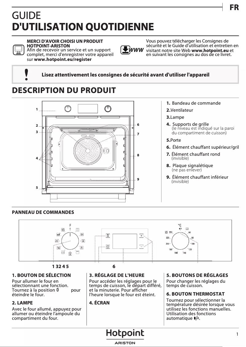 Page n°1 - Manuel utilisateur Hotpoint FA2 844 H IX HA