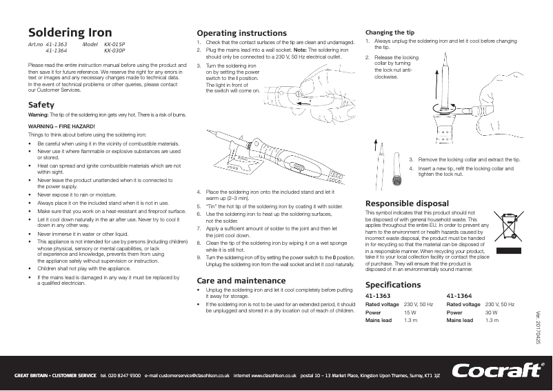 Page 1 de la notice Manuel utilisateur Cocraft HS 30L