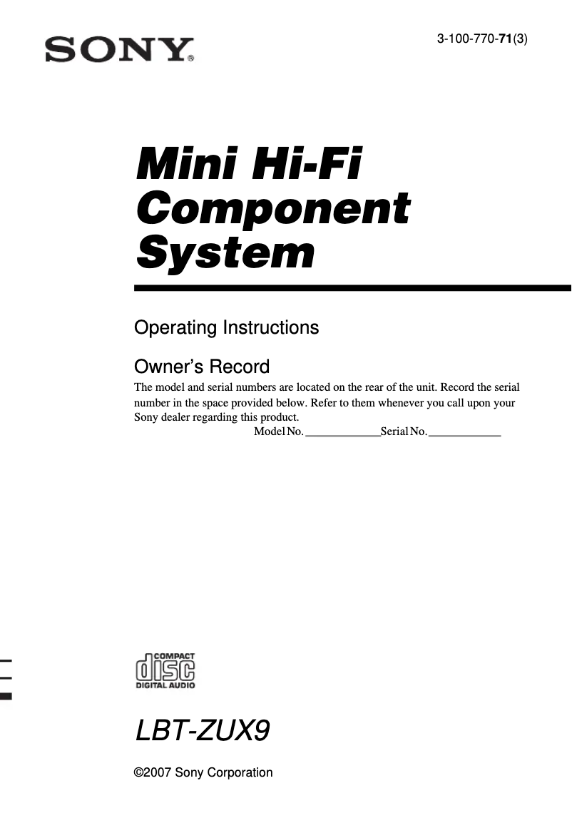 Page n°1 - Manuel utilisateur Sony LBT-ZUX9