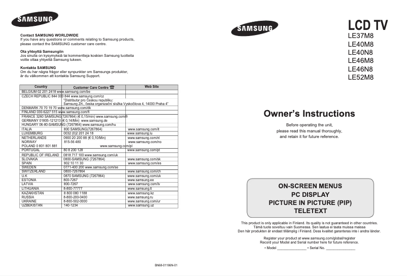 Page n°1 - Manuel utilisateur Samsung LE46N87BC