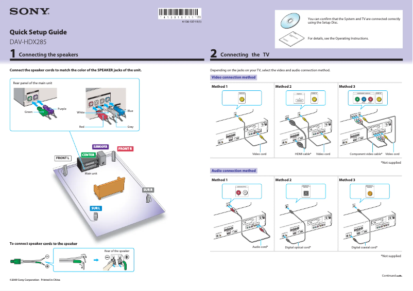 Page 1 de la notice Guide d'installation Sony DAV-HDX285