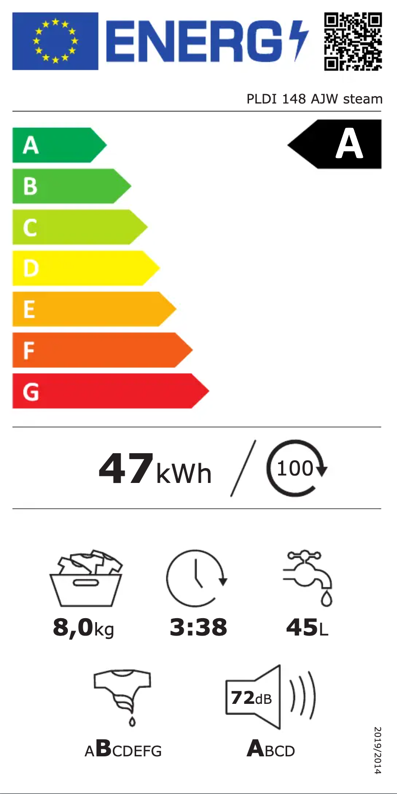 Page 1 de la notice Label énergétique Philco PLDI 148 AJW steam
