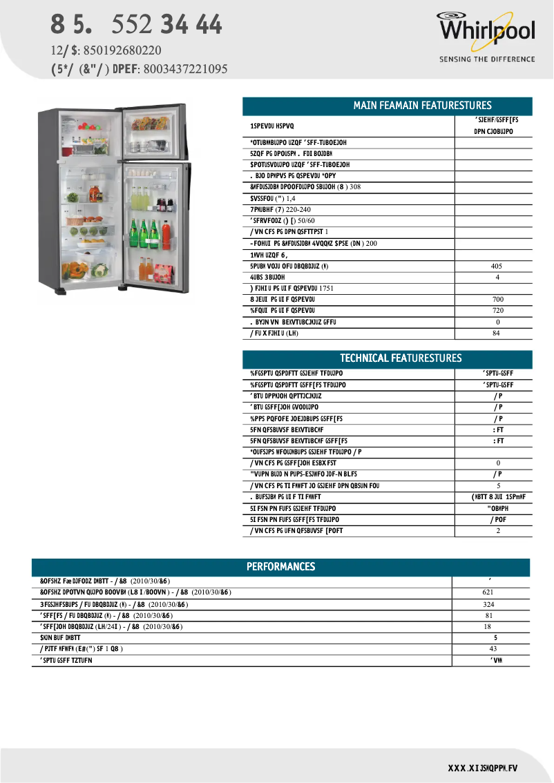 Página 1 del manual Ficha técnica Whirlpool WTM 552 RS SS