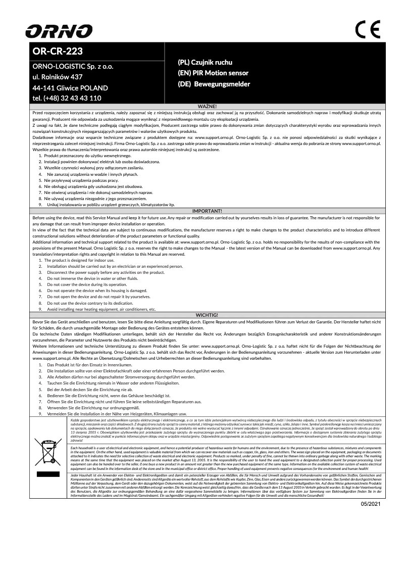 Image de la première page du manuel de l'appareil OR-CR-223