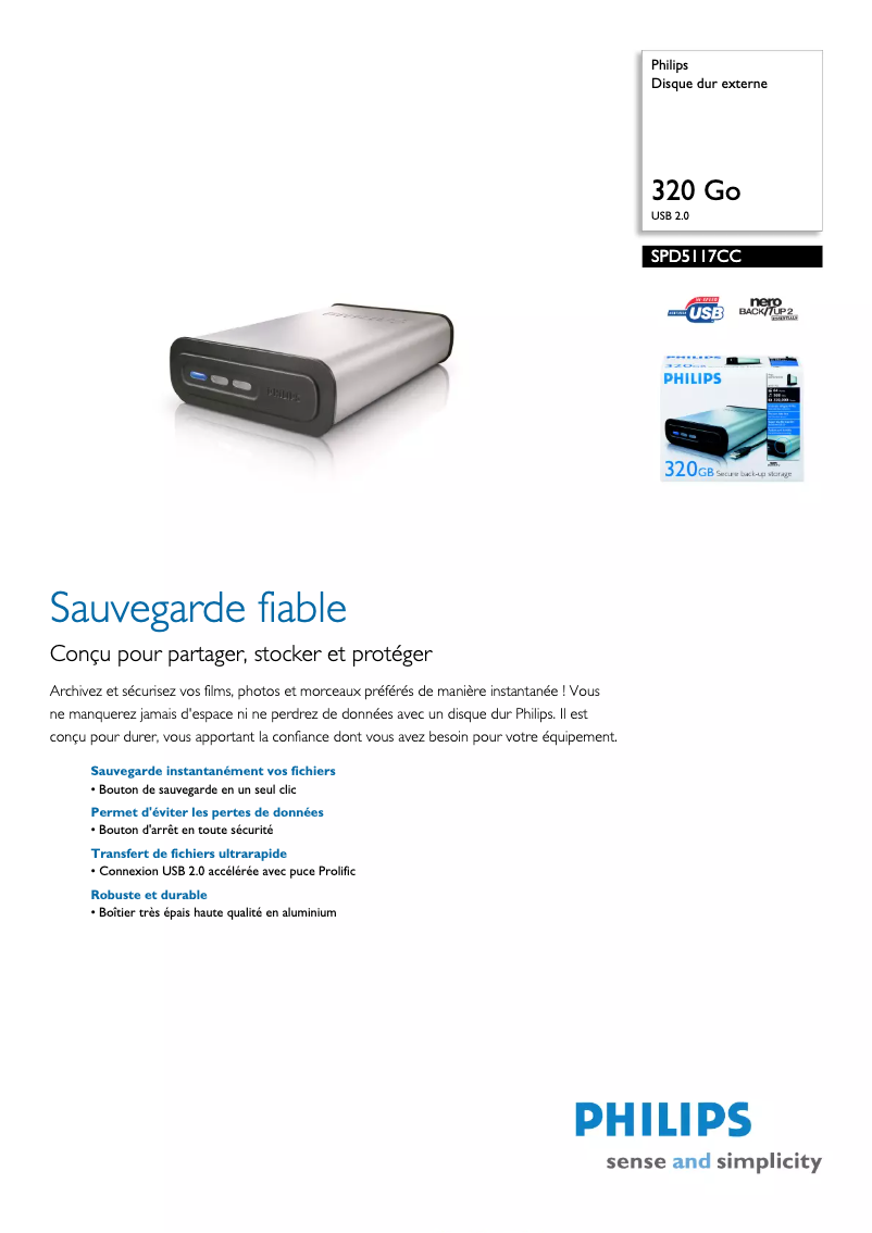 Page n°1 - Fiche technique Philips SPD5117CC