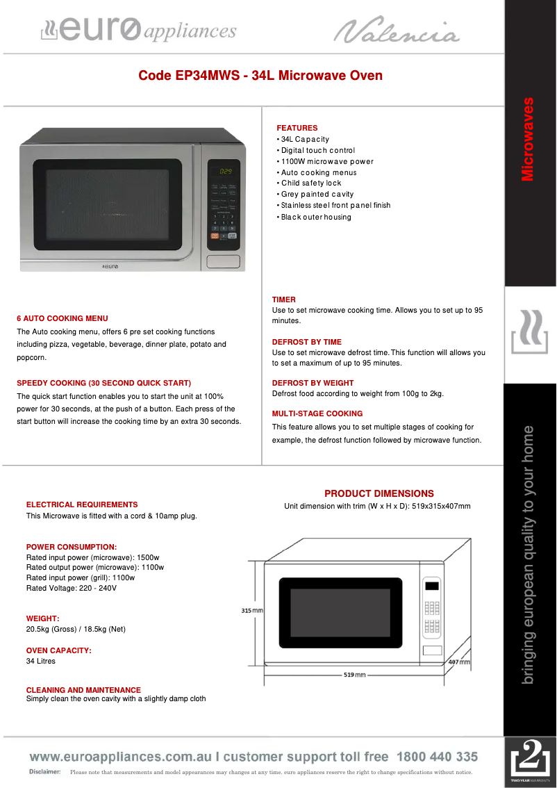 Image de la première page du manuel de l'appareil EP34MWS