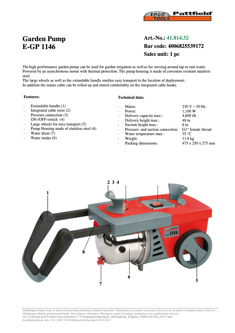 Image de la première page du manuel de l'appareil E-GP 1146