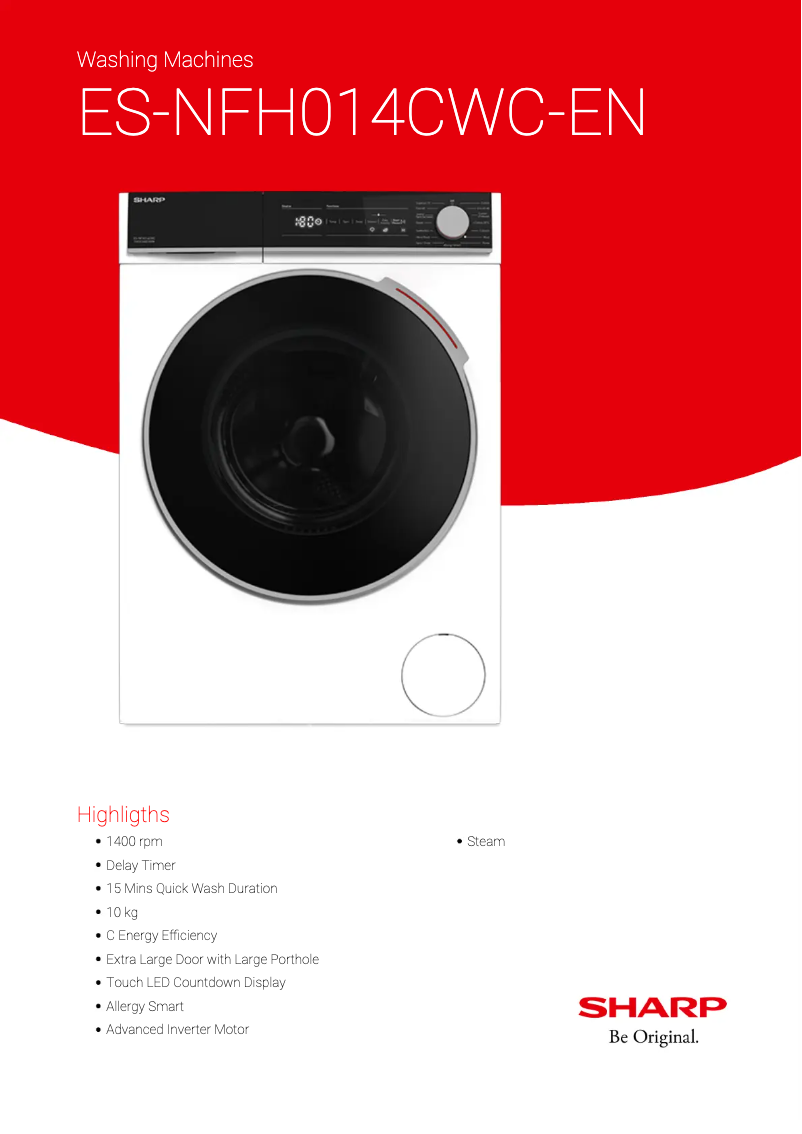 Page 1 de la notice Fiche technique Sharp ES-NFH014CWC-EN