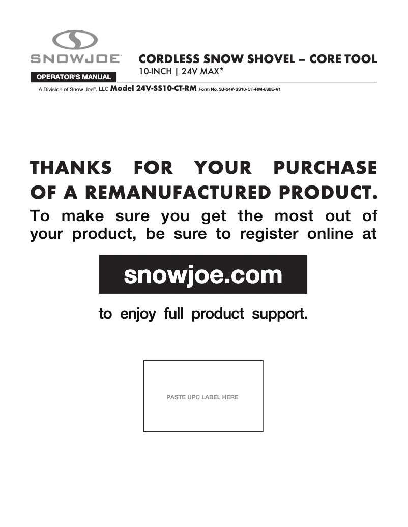 Page n°1 - Manuel utilisateur Snow Joe 24V-SS10-CT-RM
