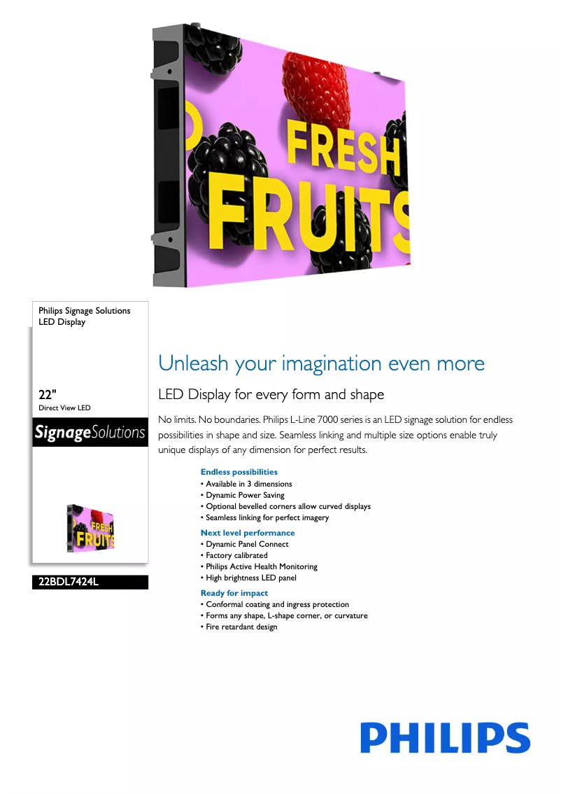 Page 1 de la notice Fiche technique Philips 22BDL7424L