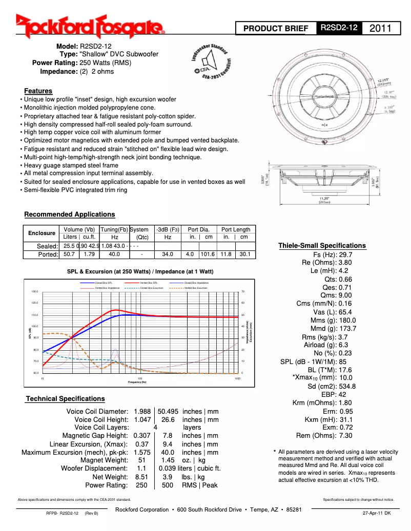 Page n°1 - Fiche technique Rockford Fosgate Prime R2SD2-12
