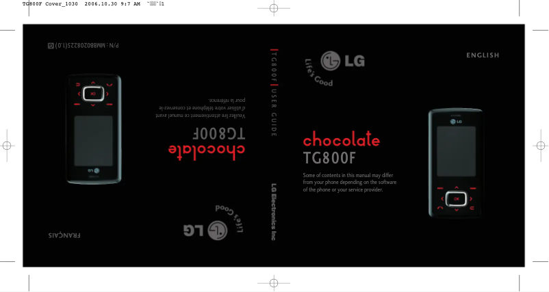 Image de la première page du manuel de l'appareil Chocolate TG800F