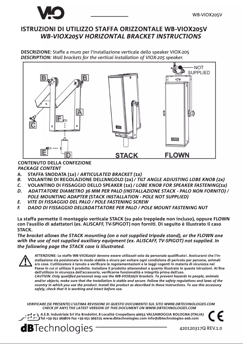Page 1 de la notice Manuel utilisateur DB Technologies WB-VIOX205V
