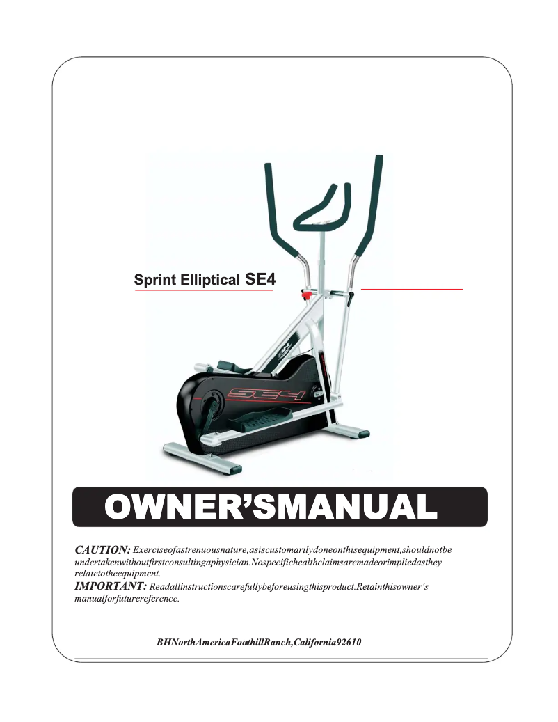 Page 1 de la notice Manuel utilisateur BH Fitness Sprint SE4