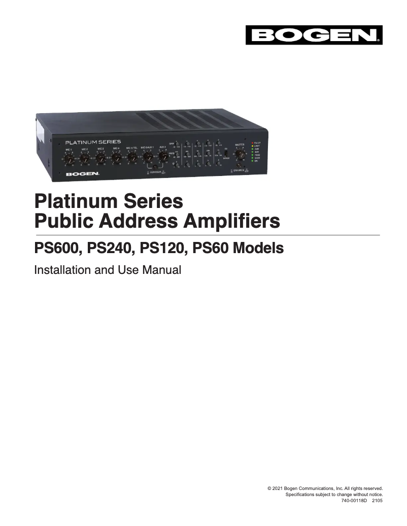 Page 1 de la notice Manuel utilisateur Bogen Platinum Series PS600