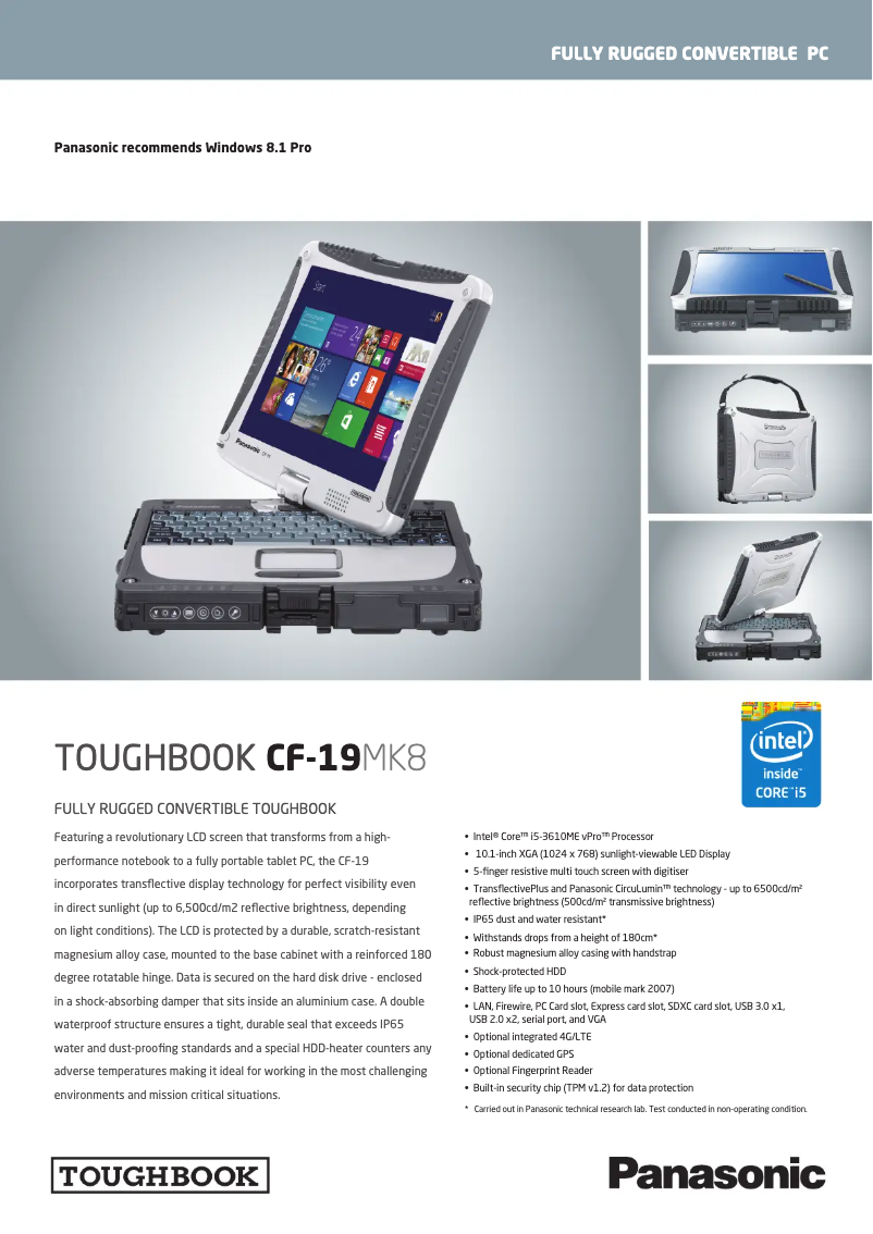 Page 1 de la notice Manuel utilisateur Panasonic Toughbook CF-19 MK8