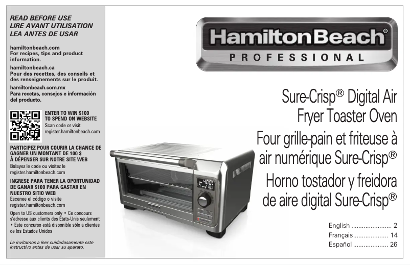 Page 1 de la notice Manuel utilisateur Hamilton Beach Sure-Crisp 31241