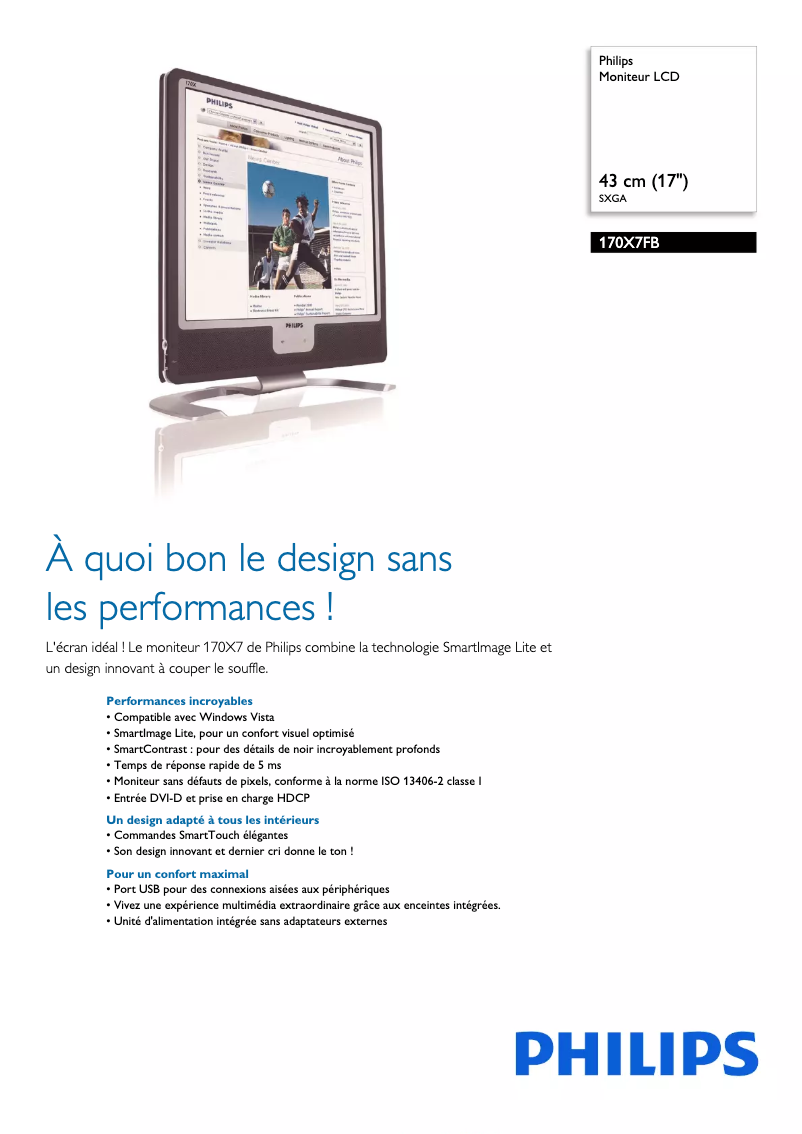 Page 1 de la notice Fiche technique Philips 170X7