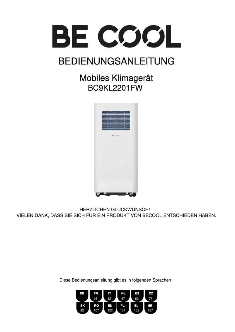 Image de la première page du manuel de l'appareil BC9KL2201FW