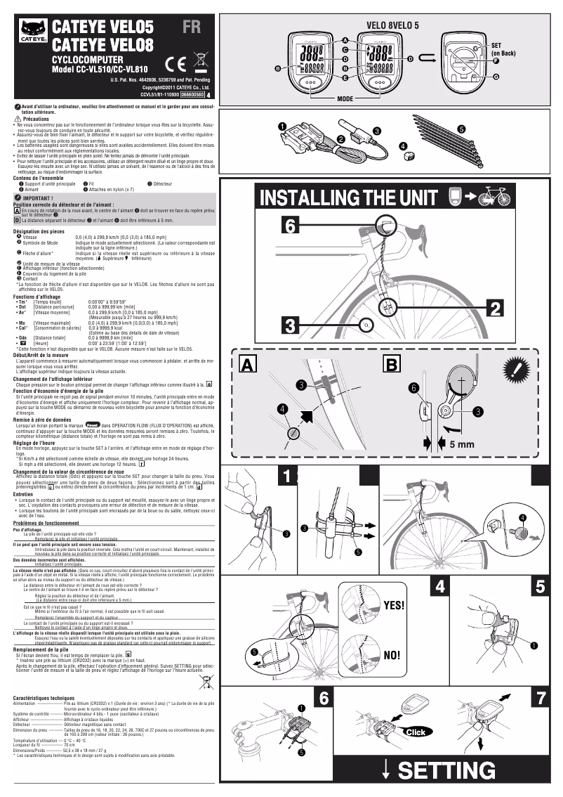 Image de la première page du manuel de l'appareil Velo 8 CC-VL810