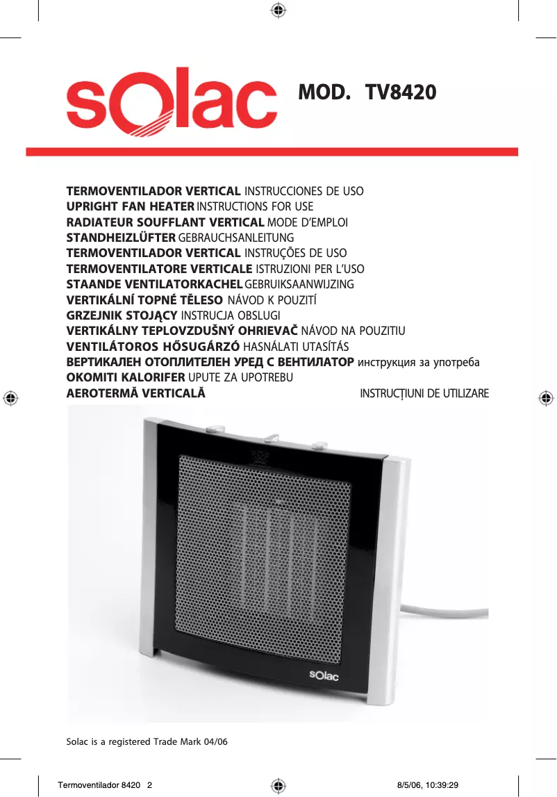 Page 1 de la notice Manuel utilisateur Solac TV8420