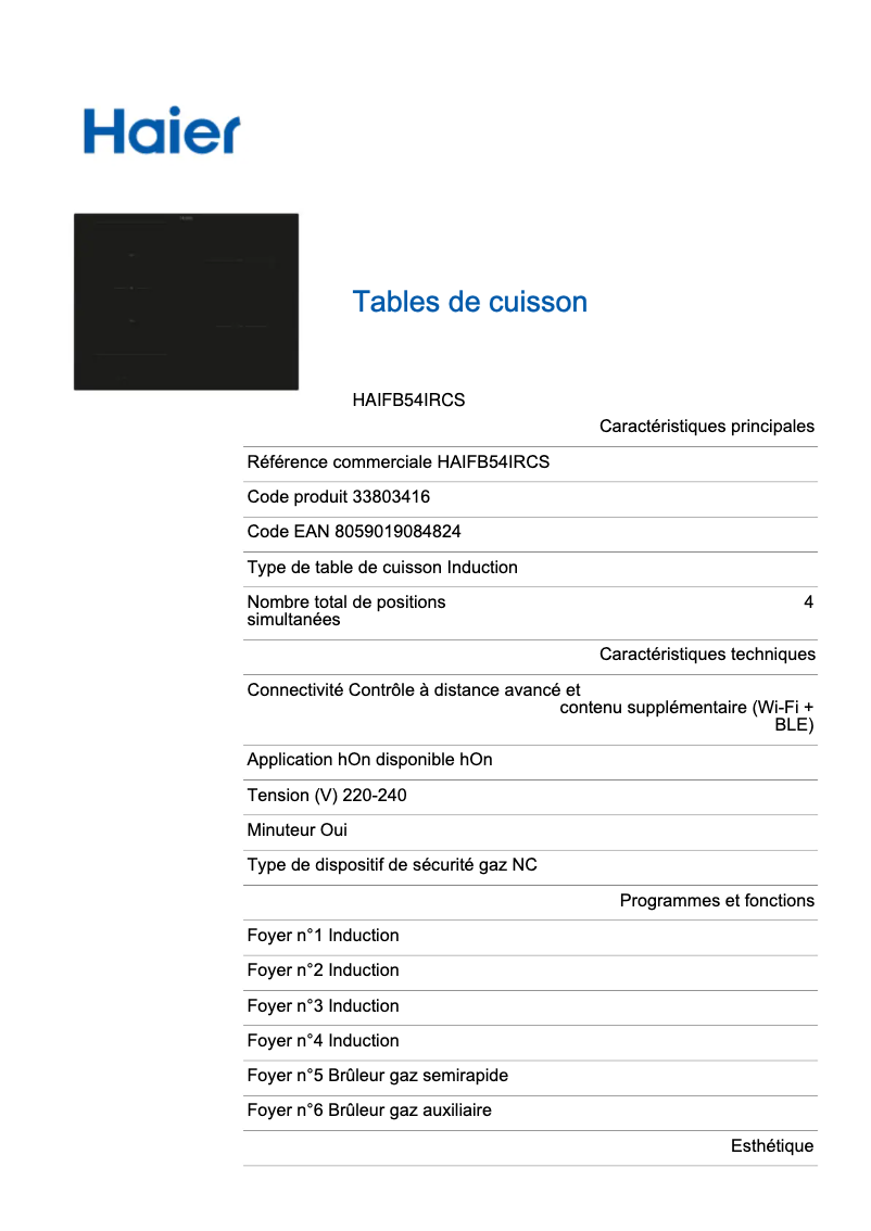 Image de la première page du manuel de l'appareil HAIFB54IRCS