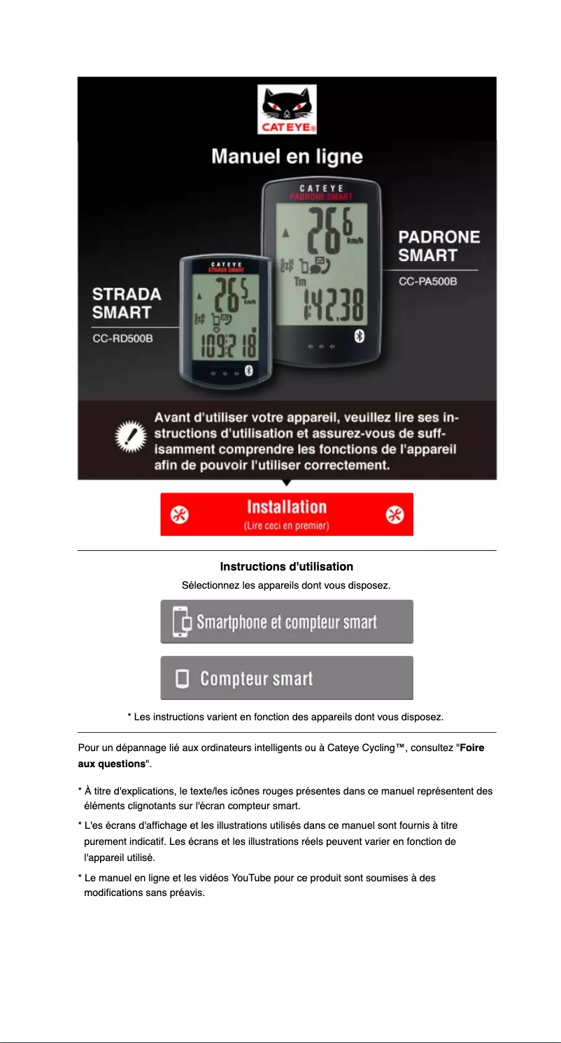 Imagen de la primera página del manual del dispositivo Strada Smart CC-RD500B