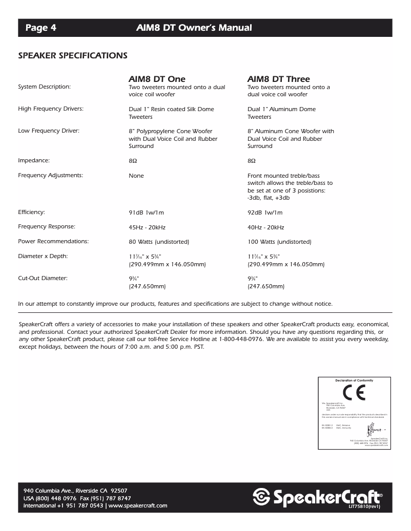 Page n°1 - Manuel utilisateur SpeakerCraft AIM8 DT Three