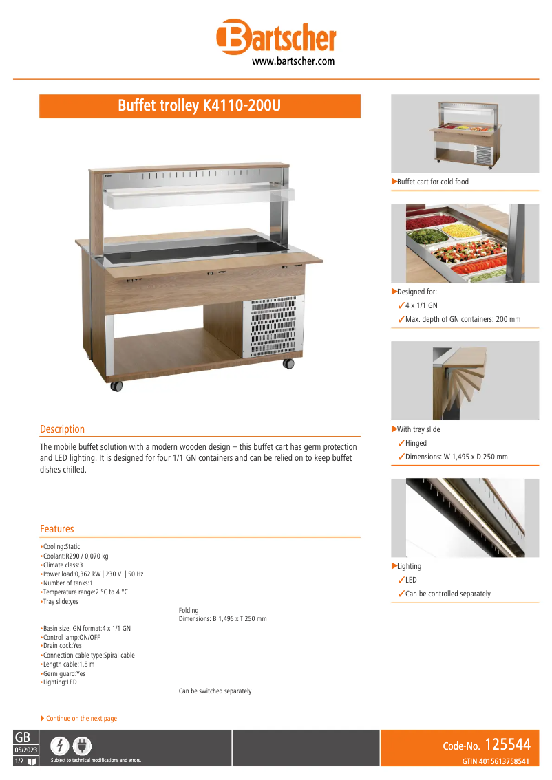 Page n°1 - Fiche technique Bartscher K4110-200U