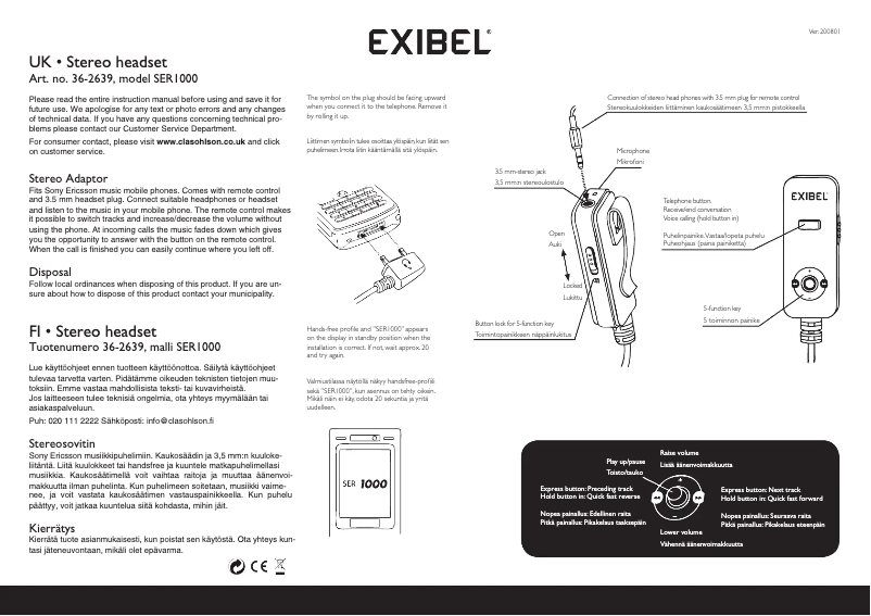 Page 1 de la notice Manuel utilisateur Exibel SER1000