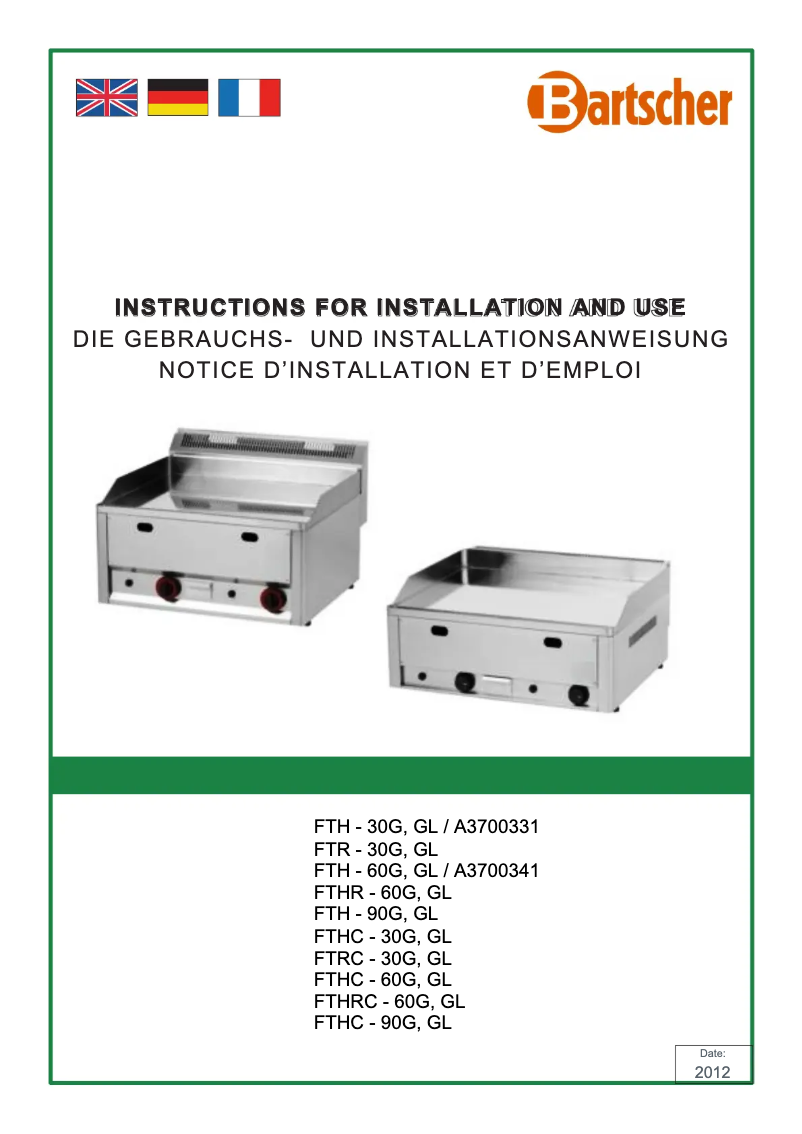 Page 1 de la notice Manuel utilisateur Bartscher GDP 650G-G
