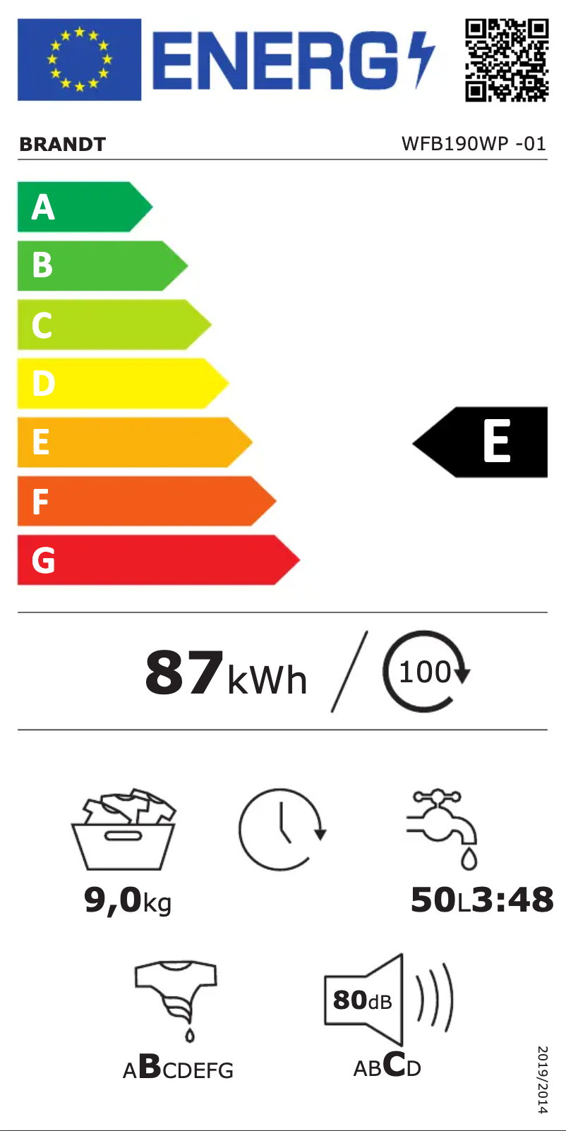 Page n°1 - Manuel utilisateur Brandt WFB190WP